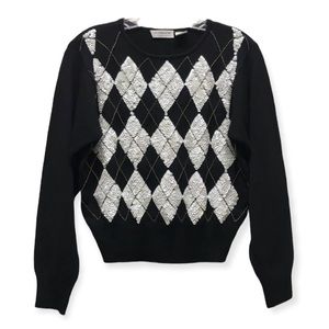 LIZ CLAIBORNE Embellished Argyle Lambswool Blend Pullover Sweater Petite